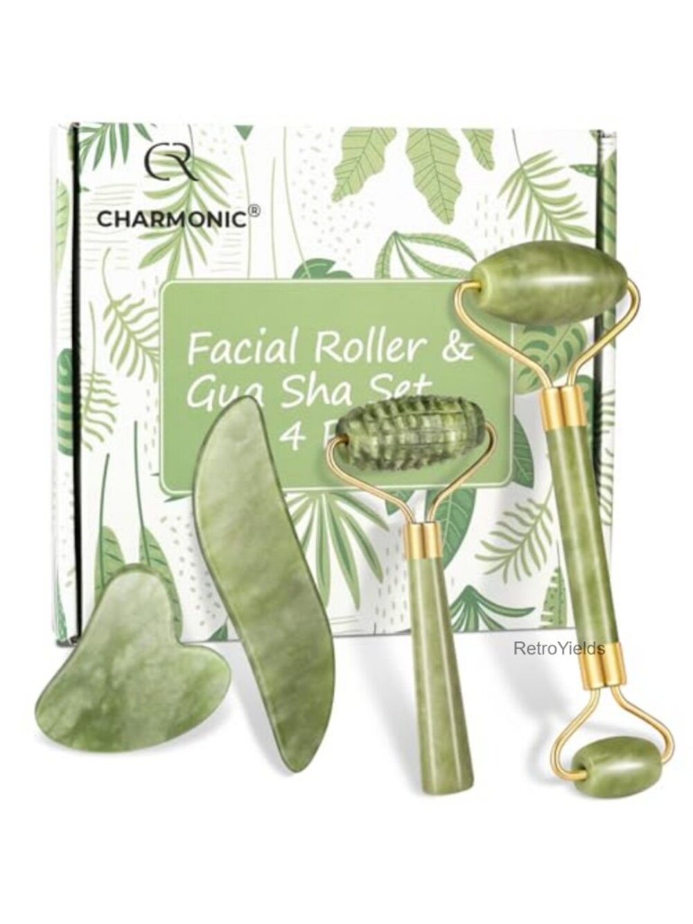 Jade Roller & Gua Sha Set 4 Pc Facial Massager Anti-Aging Skin Care Kit